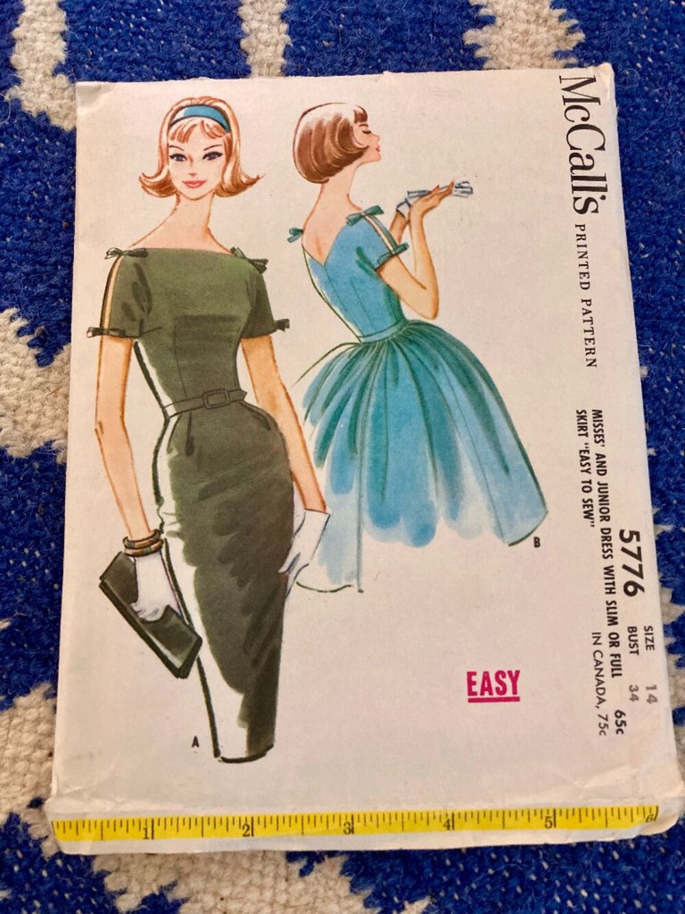Vintage 1961 McCall Pattern 5776 Dress SLIM or FULL BUST 34/SIZE 14 UNCUT